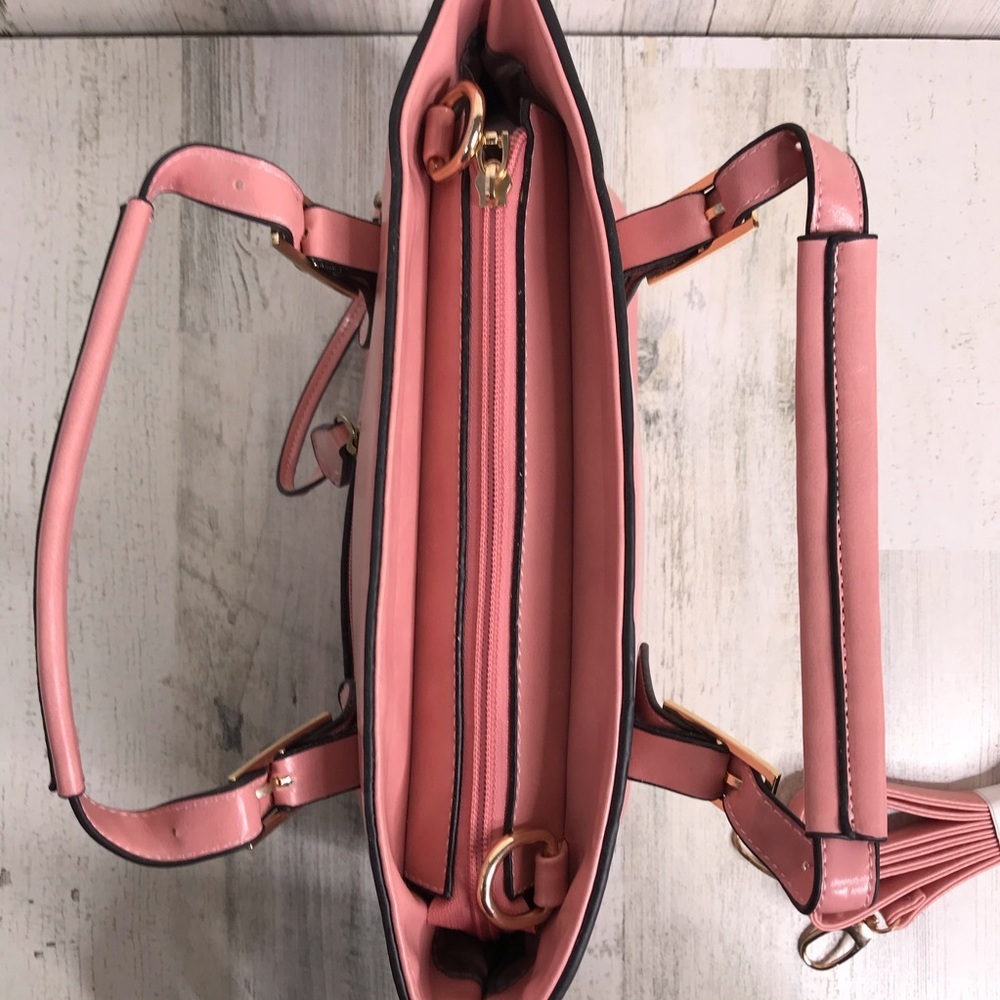 pink leather double handle satchel - Picture 5 of 10